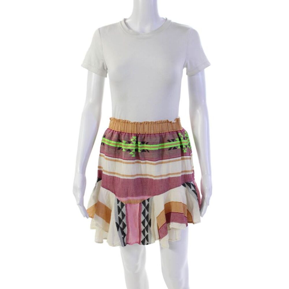 Devotion Womens Cotton Geometric Print Ruffled Hem Mini Skirt Multicolor Size S